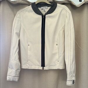 St John Sport cropped light denim jacket white navy